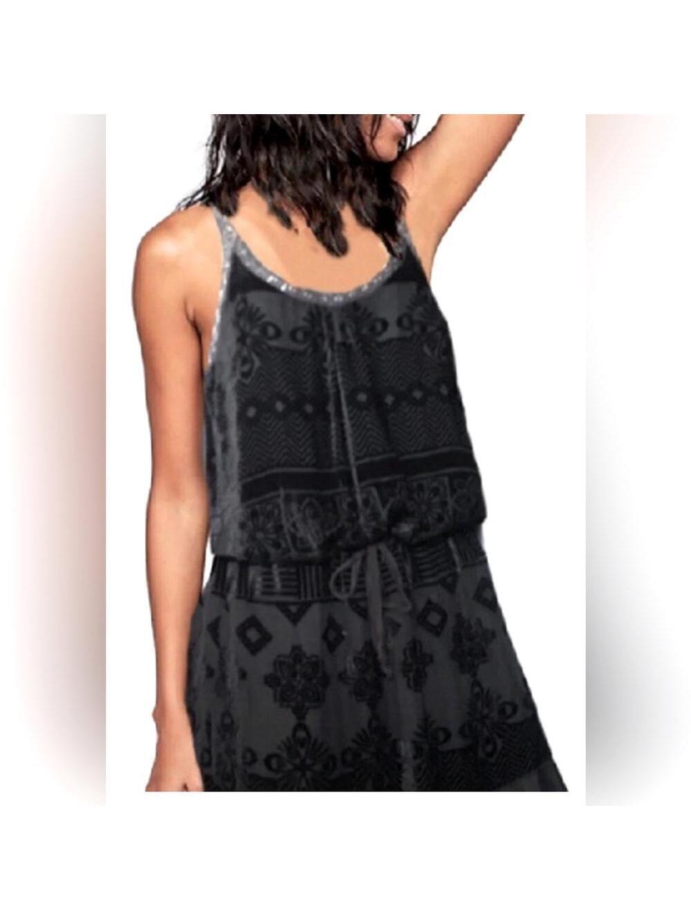 Free People Burned Out Velvet Racerback charcoal/Black Dress 4 Drop Waist Tunic